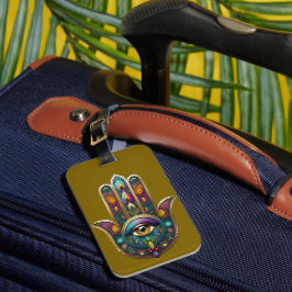 Peacock Colors Hamsa w/ Gold Third Eye Gepäckanhänger