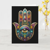 Peacock Colors Hamsa w/ Gold Third Eye Karte (Gelbe Blume)