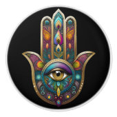 Peacock Colors Hamsa w/ Gold Third Eye Keramikknauf (Vorderseite)