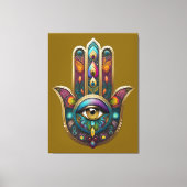 Peacock Colors Hamsa w/ Gold Third Eye Leinwanddruck (Vorderseite)