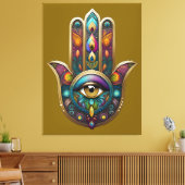 Peacock Colors Hamsa w/ Gold Third Eye Leinwanddruck (Insitu (Wohnzimmer))