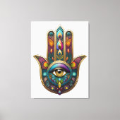 Peacock Colors Hamsa w/ Gold Third Eye Leinwanddruck (Vorderseite)