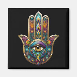Peacock Colors Hamsa w/ Gold Third Eye Magnet
