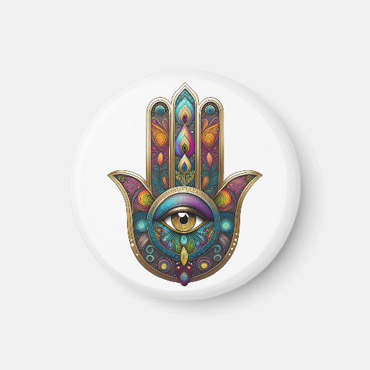 Peacock Colors Hamsa w/ Gold Third Eye Magnet (Vorne)