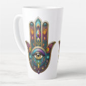 Peacock Colors Hamsa w/ Gold Third Eye Milchtasse (Linke Ecke)