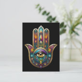 Peacock Colors Hamsa w/ Gold Third Eye Postkarte (Stehend Vorderseite)