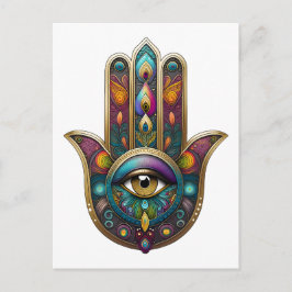 Peacock Colors Hamsa w/ Gold Third Eye Postkarte