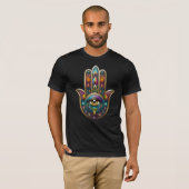 Peacock Colors Hamsa w/ Gold Third Eye T-Shirt (Vorne ganz)