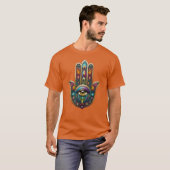 Peacock Colors Hamsa w/ Gold Third Eye T-Shirt (Vorne ganz)