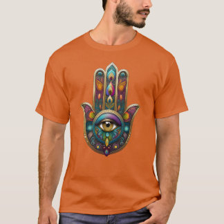 Peacock Colors Hamsa w/ Gold Third Eye T-Shirt