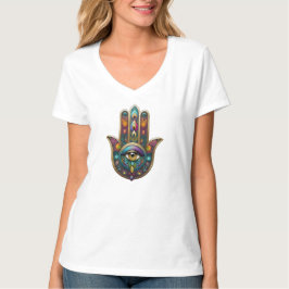 Peacock Colors Hamsa w/ Gold Third Eye T-Shirt