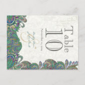 Peacock Colors Paisley Wedding Tischnummer (Rückseite)