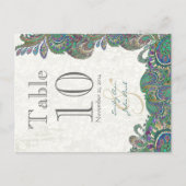 Peacock Colors Paisley Wedding Tischnummer (Vorderseite)