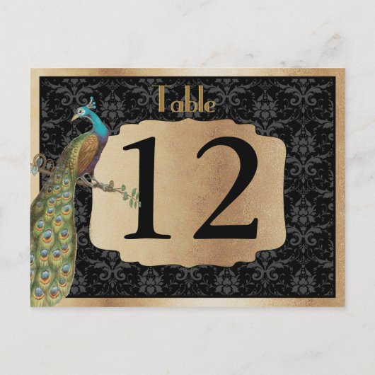 Peacock Dark Gold Dessert Candy Table Sign Postkarte (Rückseite)