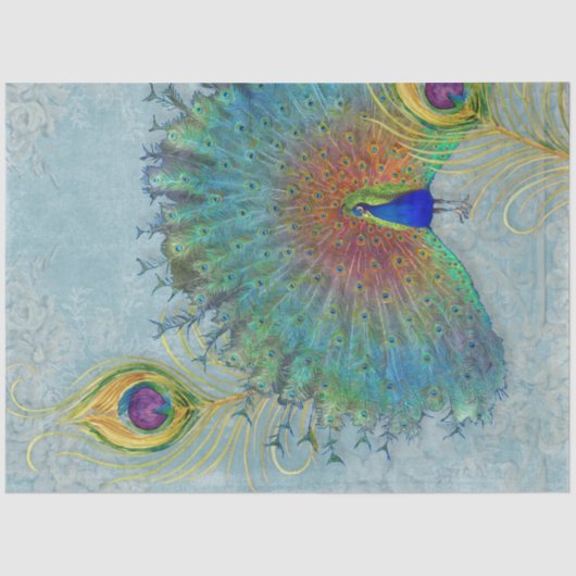 Peacock Decoupage Dusty Blue Aquamarine Vintage Fe Seidenpapier (Vorderseite)