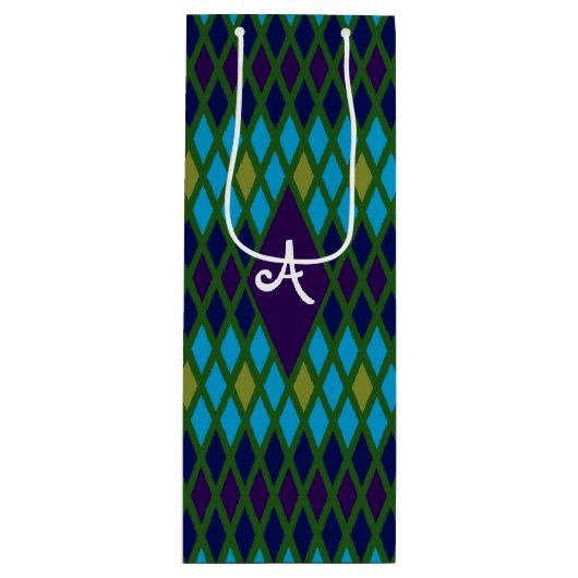 Peacock Diamond Monogram Geschenktüte Für Weinflaschen (Vorderseite)
