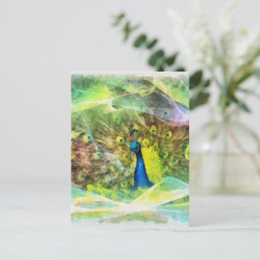 Peacock-Digitalmalerei Postkarte (Stehend Vorderseite)