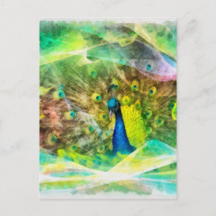 Peacock-Digitalmalerei Postkarte