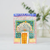 Peacock Door Watercolor Jaipur City Palace Pink Postkarte (Stehend Vorderseite)