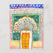 Peacock Door Watercolor Jaipur City Palace Pink Postkarte (Vorderseite)