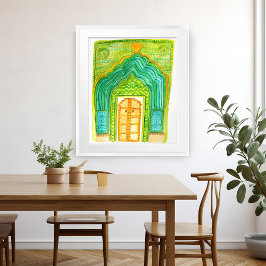 Peacock Door Watercolor Jaipur Stadtpalast Green Poster