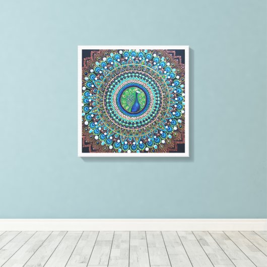Peacock Dot Mandala Art Leinwanddruck (Insitu (Holzboden))