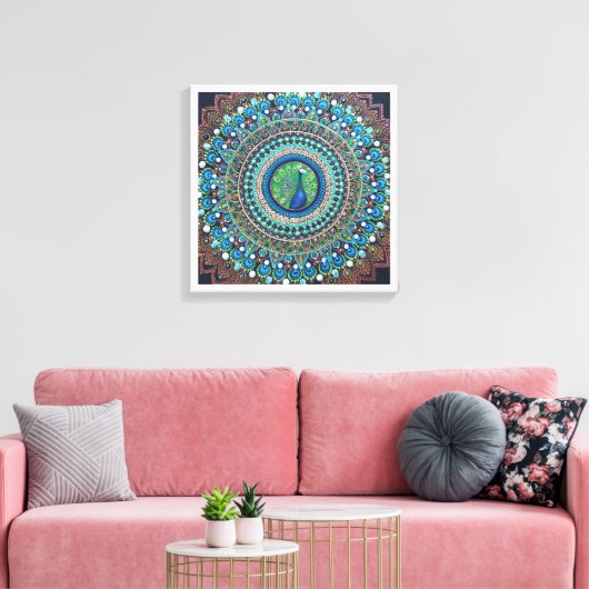 Peacock Dot Mandala Art Leinwanddruck (Insitu (Wohnzimmer))