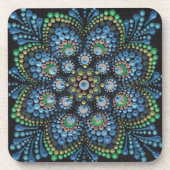 Peacock Dot Mandala Getränkeuntersetzer (Vorderseite)