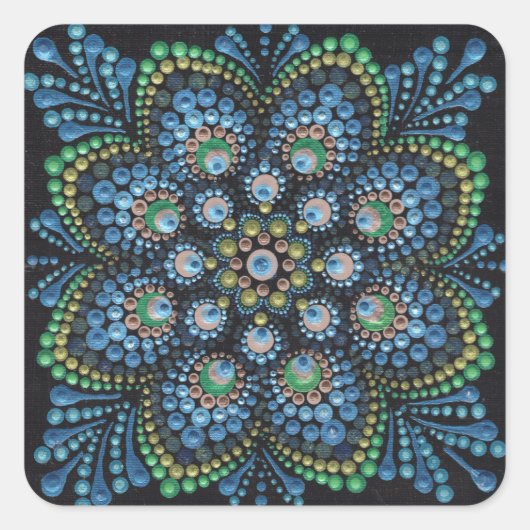 Peacock Dot Mandala Quadratischer Aufkleber (Vorderseite)