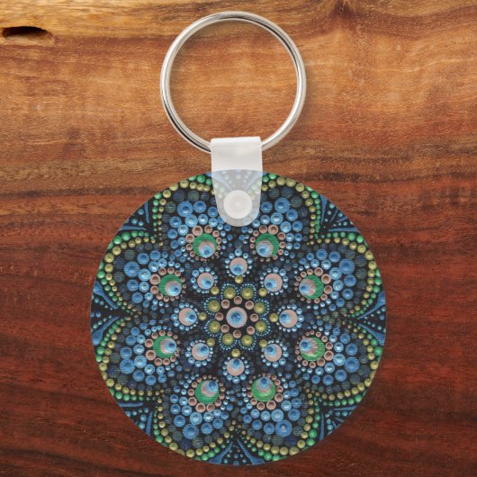 Peacock Dot Mandala Schlüsselanhänger (Rückseite)