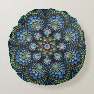 Peacock Dot Mandala Throw Pillow Rundes Kissen