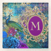Peacock Elegant Vintages Lila Aquamarines Gold Mon Glasuntersetzer (Vorderseite)