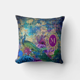 Peacock Elegant Vintages Lila Aquamarines Gold Mon Kissen