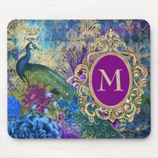 Peacock Elegant Vintages Lila Aquamarines Gold Mon Mousepad (Vorne)