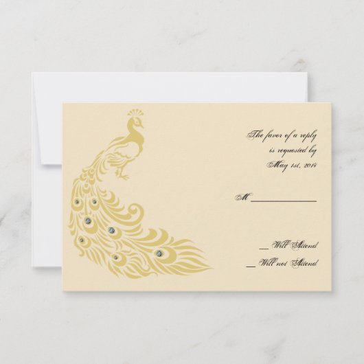 Peacock Elegante Art Deco Flair Response Card RSVP Karte (Vorderseite)