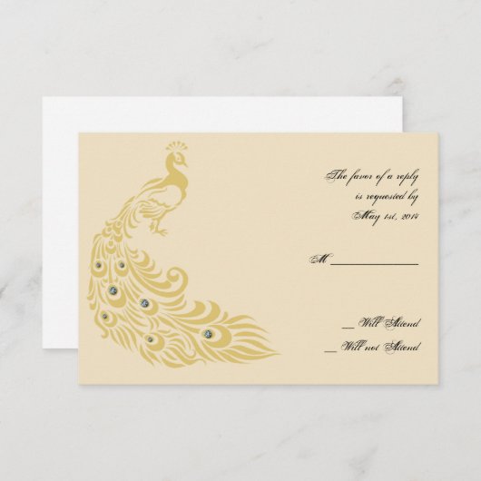 Peacock Elegante Art Deco Flair Response Card RSVP Karte (Vorne/Hinten)