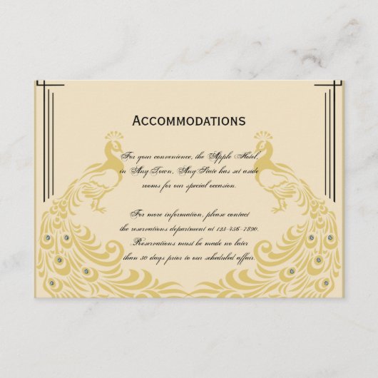 Peacock Elegante mit einem Art Deco Flair Hochzeit Begleitkarte (Vorderseite)