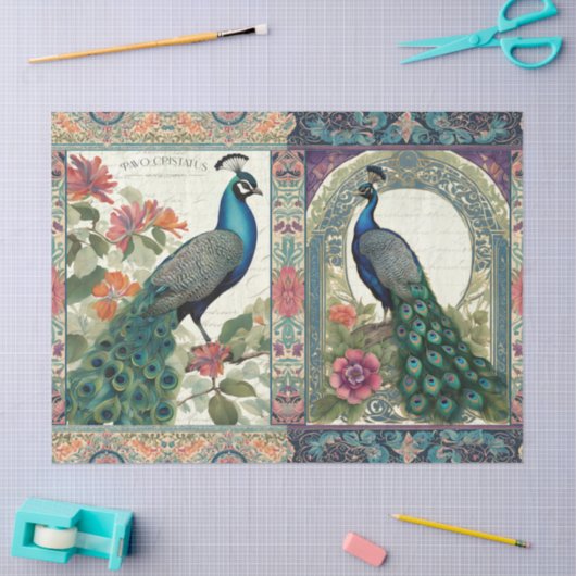 Peacock Elegantes botanisches Ephemera Paradies Seidenpapier (Basteln)