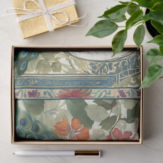 Peacock Elegantes botanisches Ephemera Paradies Seidenpapier (Geschenk)