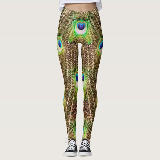 PEACOCK EXTRAVAGANT FEATHERS #3 GREEN LEGGINGS (Vorderseite)