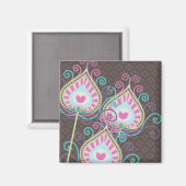 Peacock Extravagant Feathers Damask Magnet (Vorderseite/Rückseite)