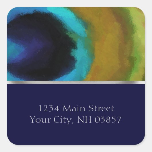 Peacock Eye and Navy Quadratischer Aufkleber (Vorderseite)