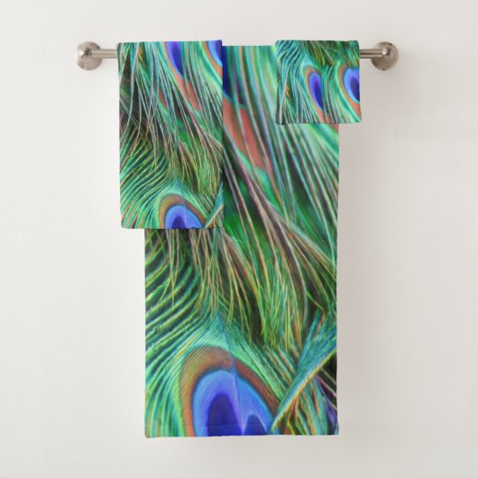 PEACOCK FANCIFUL FEATHERS BADHANDTUCH SET (Insitu)