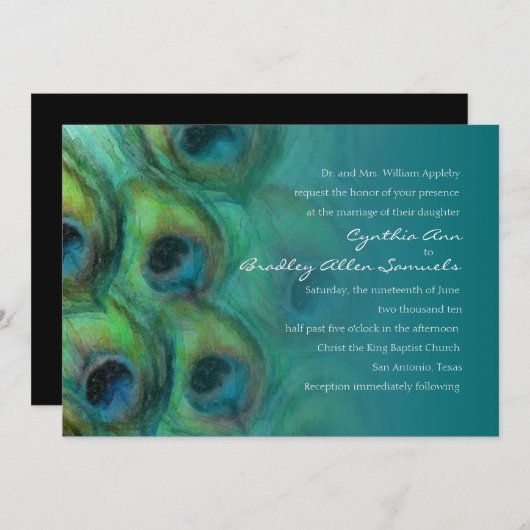 Peacock Fantasy Aquamarin Einladung (Vorne/Hinten)