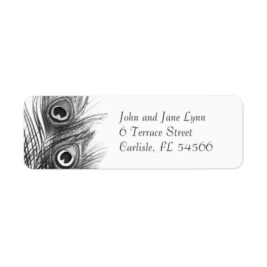 Peacock Feather Address Labels - Schwarzweiß (Vorne)