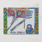 Peacock Feather and Flute - Hare Krishna Postkarte (Vorderseite)