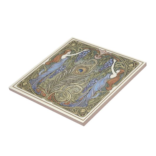 Peacock Feather and Muses Art Nouveau Pat#4 ID1193 Fliese (Seite)