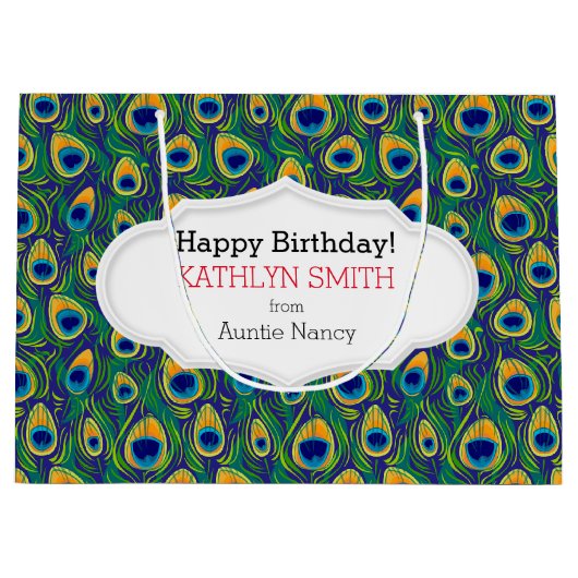 Peacock Feather Animal Print Große Geschenktüte (Vorderseite)