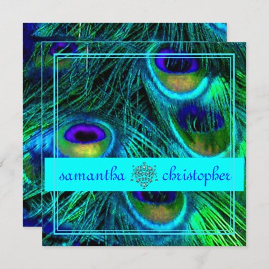 PEACOCK FEATHER/AQUA/TURQUOISE SIEHE BESCHREIBUNG EINLADUNG (Vorne/Hinten)