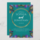 Peacock Feather Aquamarin Green Wedding Modern Chi Einladung (Vorne/Hinten)
